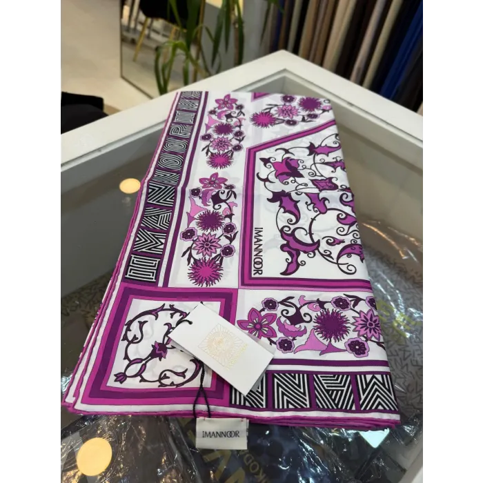 IMANNOOR çiçek desenli ekru fuşya eşarp 231 4016