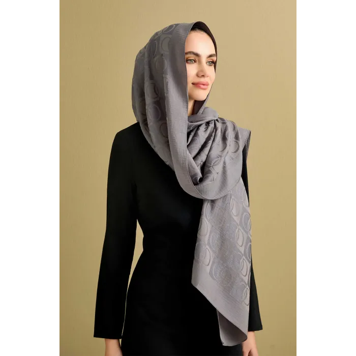 İmannoor Dama Desen Anrasit  Naia Pamuk Şal 70x200 241-3001-034