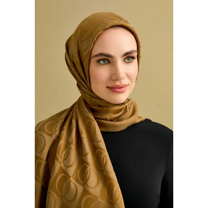 İmannoor Dama Desen Haki Naia Pamuk Şal 70x200 Ürün 241-3001-040