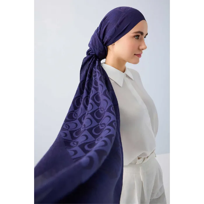 İmannoor Dama Desen Lacivert Naia Pamuk Şal 70x200 241-3001-003