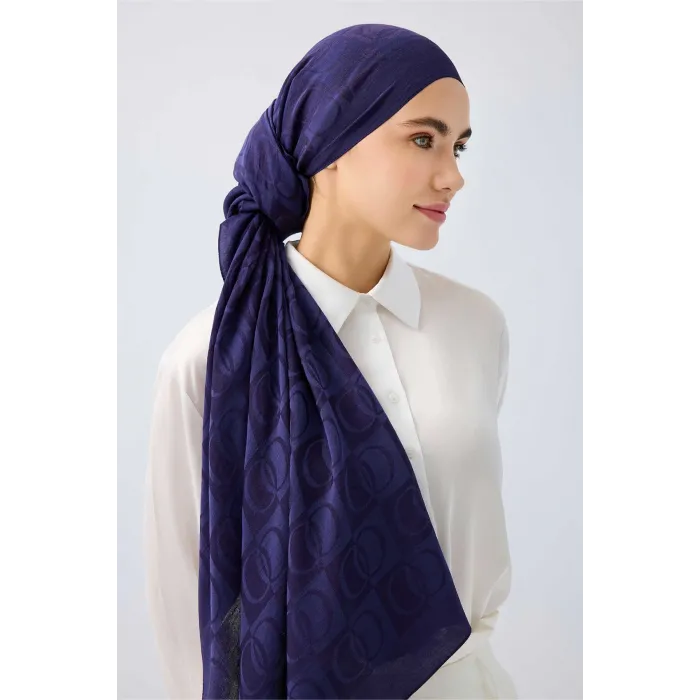 İmannoor Dama Desen Lacivert Naia Pamuk Şal 70x200 241-3001-003