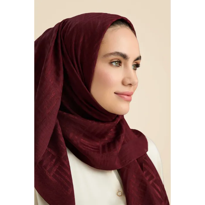 İmannoor İman Kare Bordo Naia Pamuk Şal  241-3007-023