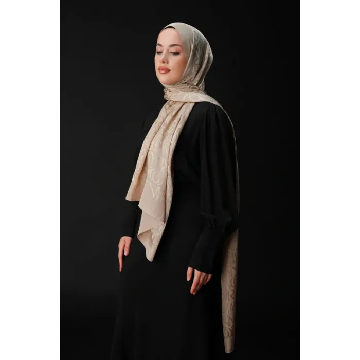 İmannoor Monogram İmza Taş Rengi Shiny Jakar Şal 251-3046-043