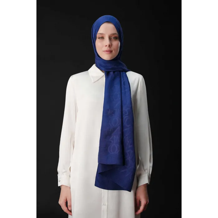 İmannoor Monogram Shiny Jakar Şal LACİVERT 251 3046 003