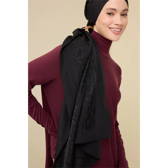 İmannoor Monogram Shiny Jakar Şal SİYAH - BLACK 251 3046 100