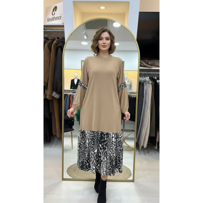 İnvee 6763 Bej Koton Elbise