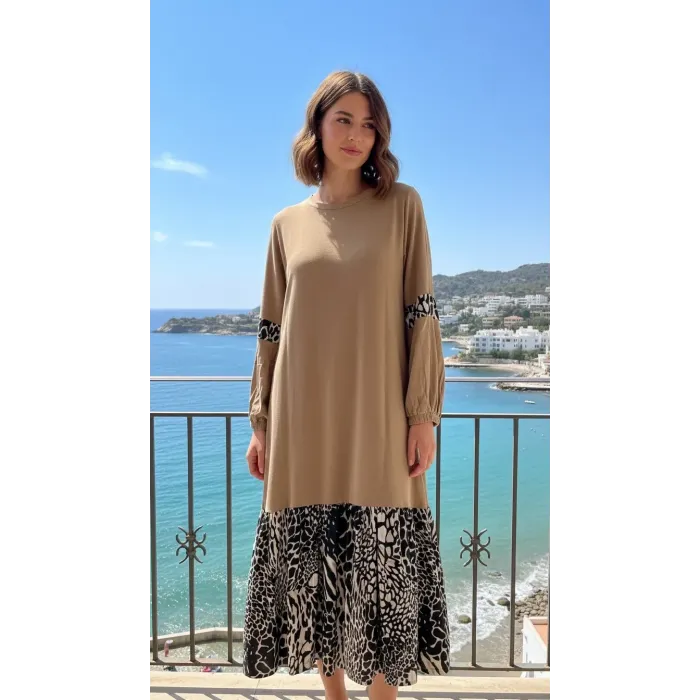 İnvee 6763 Bej Koton Elbise