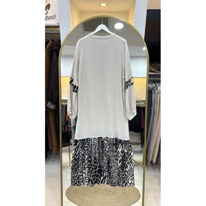 İnvee 6763 ekru Koton Elbise