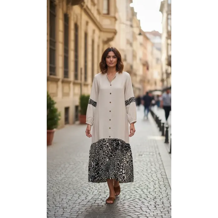 İnvee 6763 ekru Koton Elbise