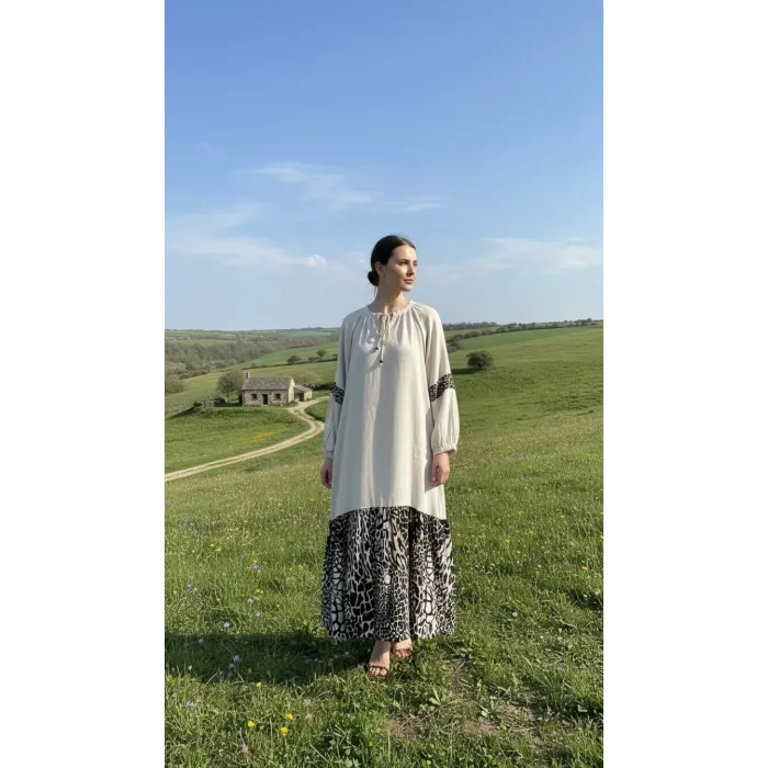 İnvee 6763 ekru Koton Elbise