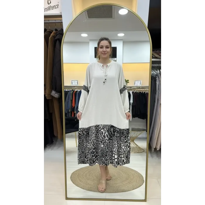 İnvee 6763 ekru Koton Elbise