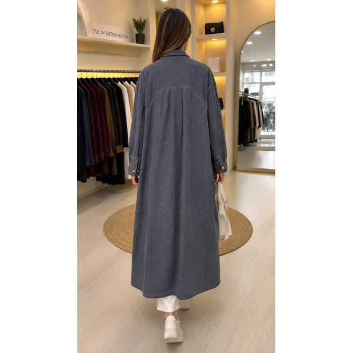 invee Blue Ridge denim inçe kumaş Gömlek elbise 7191 antrasit