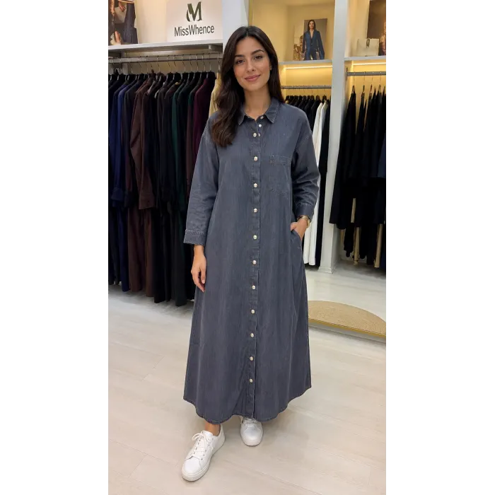 invee Blue Ridge denim inçe kumaş Gömlek elbise 7191 antrasit