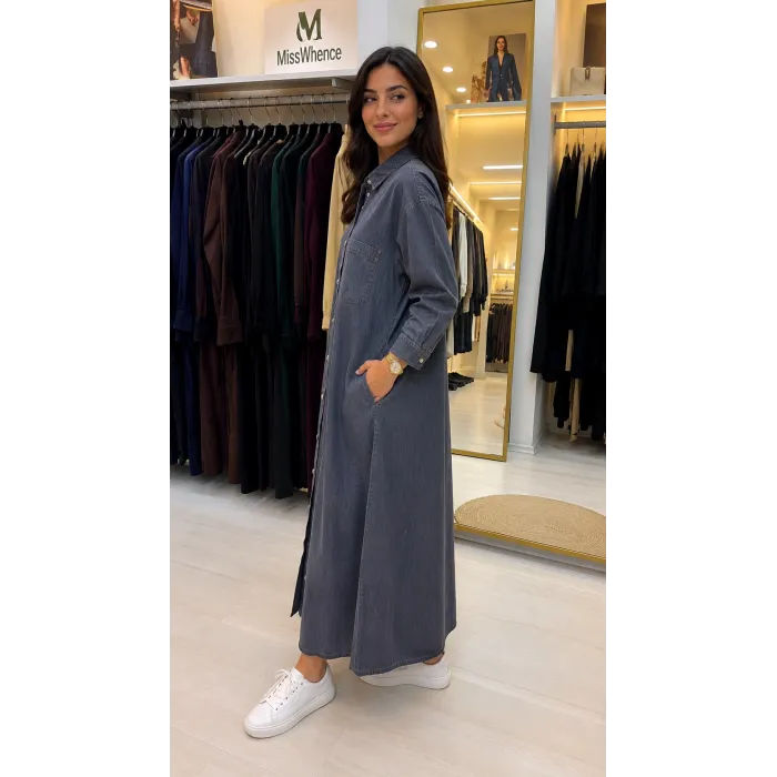 invee Blue Ridge denim inçe kumaş Gömlek elbise 7191 antrasit