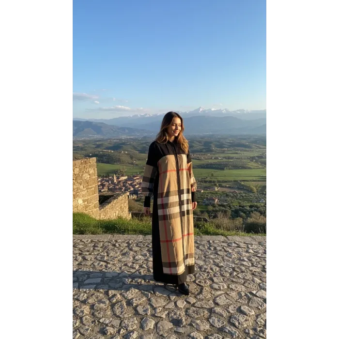 İnvee Burbery Uzun SİYAH GOMLEK 6780