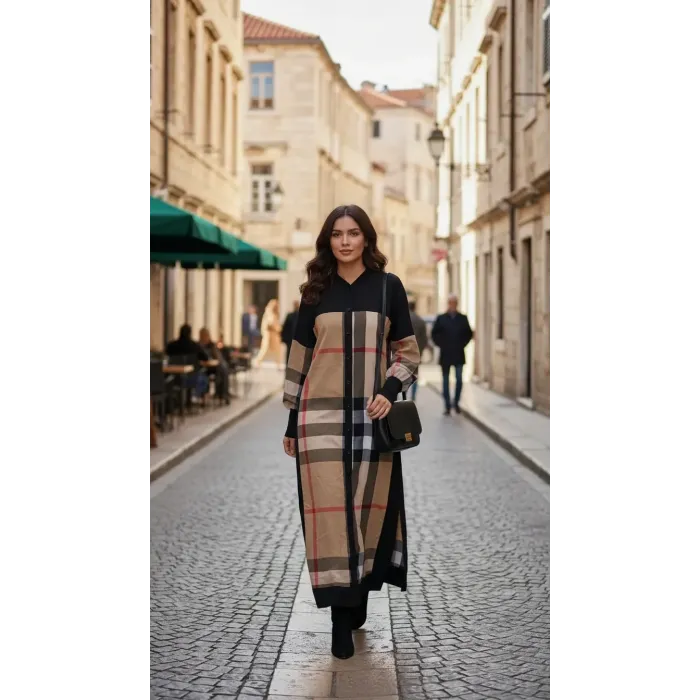 İnvee Burbery Uzun SİYAH GOMLEK 6780