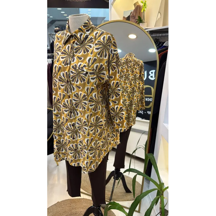 invee çicek desenli gomlek 7155 sari