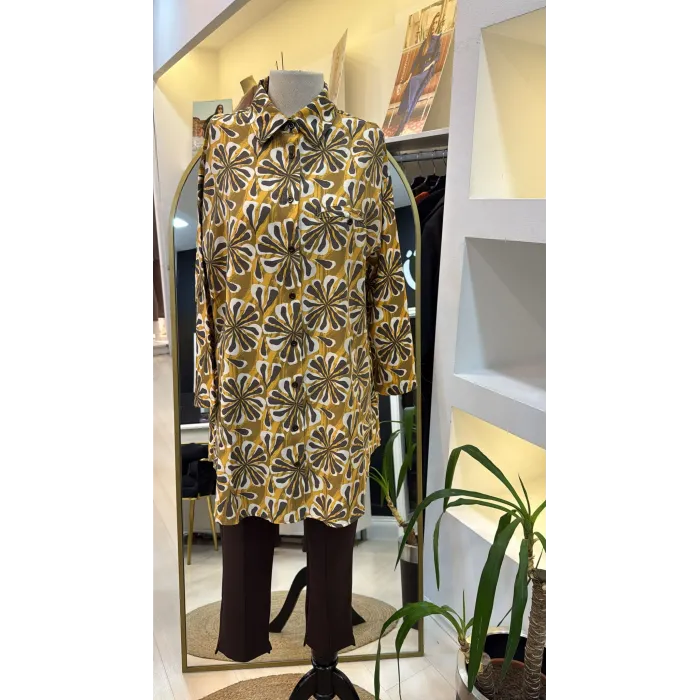 invee çicek desenli gomlek 7155 sari