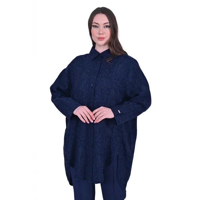 İnvee çiçek Desenli Modal Gömlek 7017 laçivert