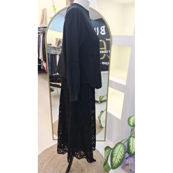 İNVEE DANTEL GUPURLU ETEKLİ TAKİM SİYAH 7008