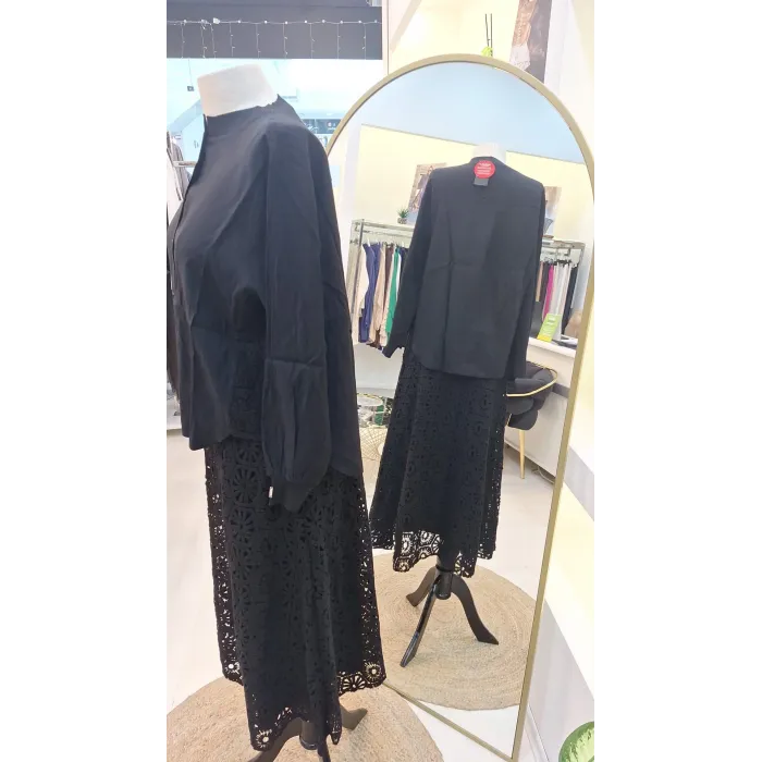 İNVEE DANTEL GUPURLU ETEKLİ TAKİM SİYAH 7008