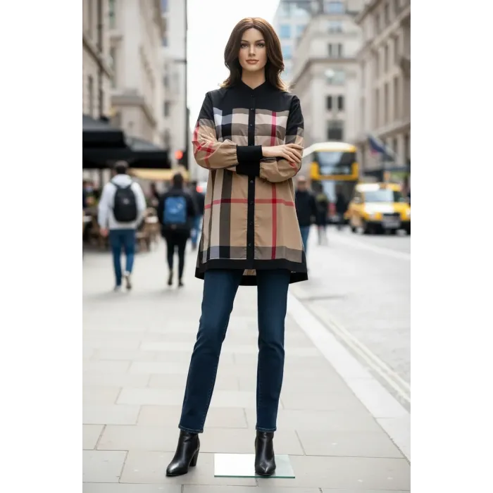 İNVEE EKOSE DESENLİ SİYAH TUNİK 6652