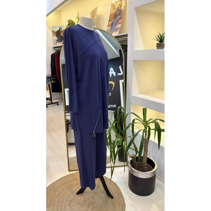 İNVEE FERMUAR DETAYLİ PANTOLONLU TAKİM 7111 indigo