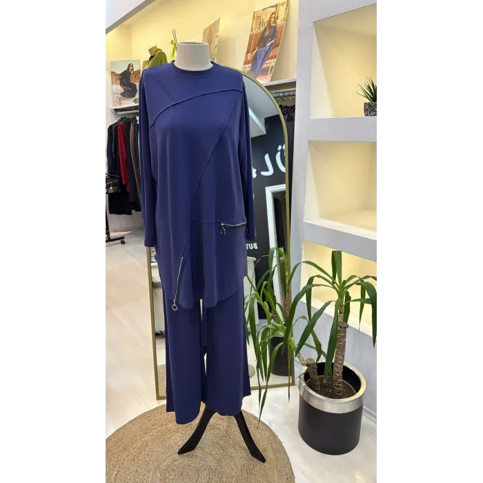 İNVEE FERMUAR DETAYLİ PANTOLONLU TAKİM 7111 indigo