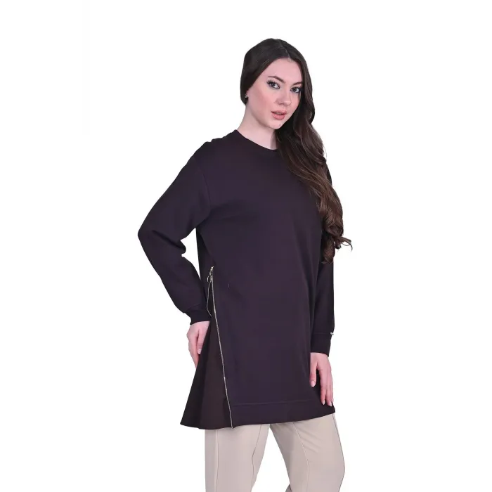 invee fermuar detayli tunik 7047 kahve