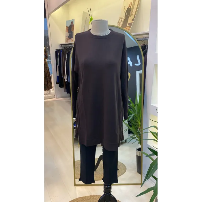 invee fermuar detayli tunik 7047 kahve