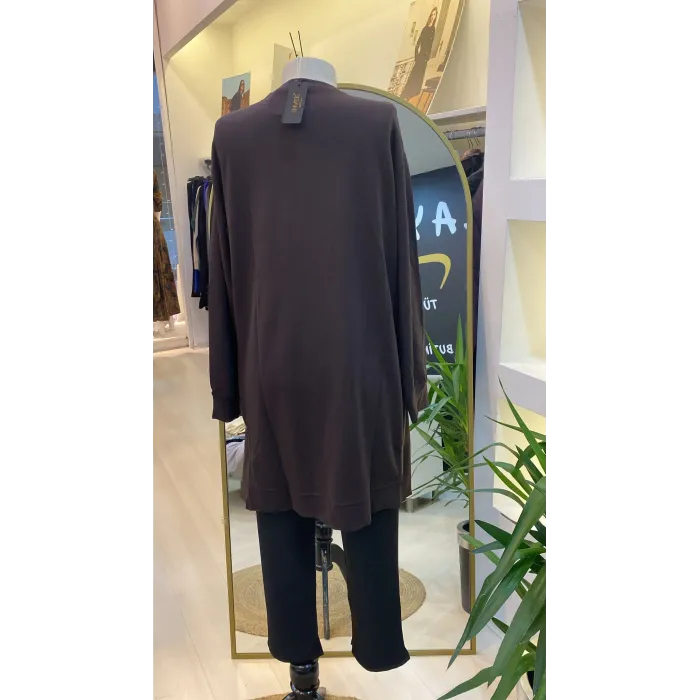 invee fermuar detayli tunik 7047 kahve