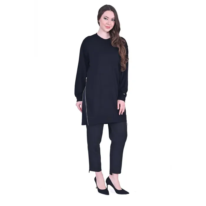 invee fermuar detayli tunik 7047 siyah