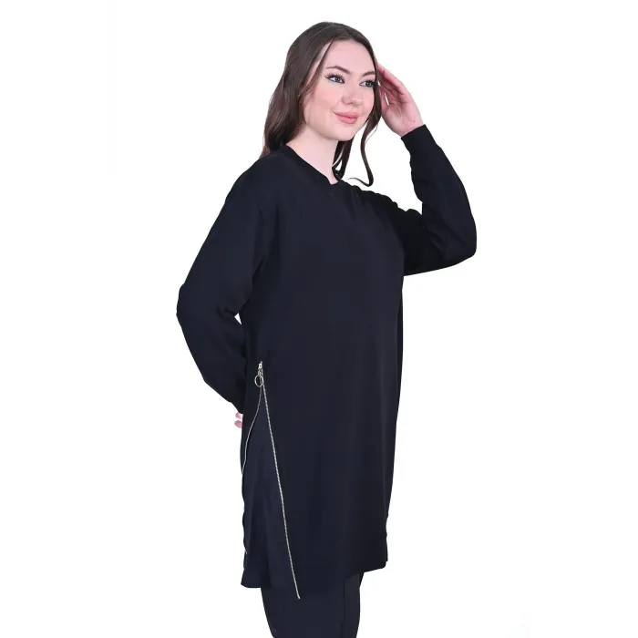 invee fermuar detayli tunik 7047 siyah