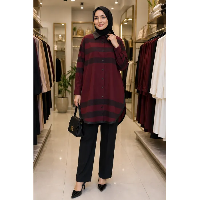 İNVEE Gölge KİSA Gömlek 7219 BORDO