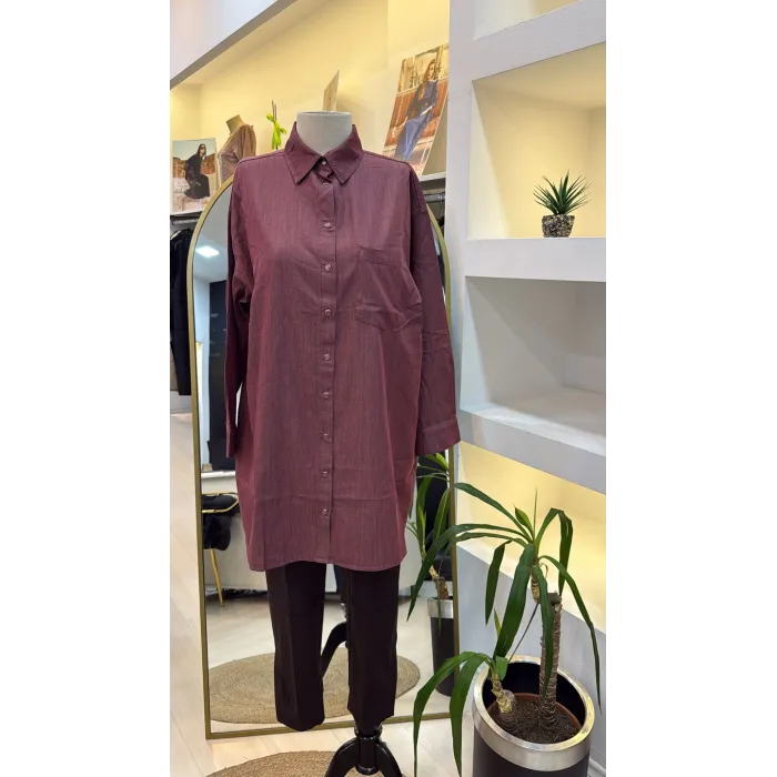 İnvee İnce Denim Gömlek - 7163 BORDO