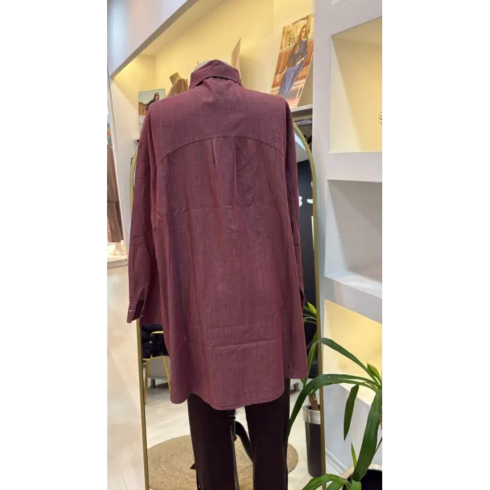İnvee İnce Denim Gömlek - 7163 BORDO