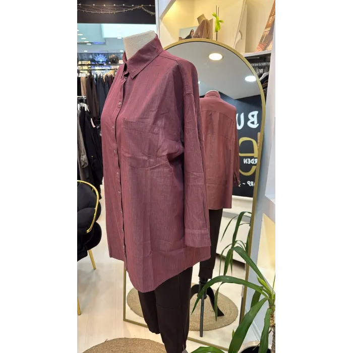 İnvee İnce Denim Gömlek - 7163 BORDO