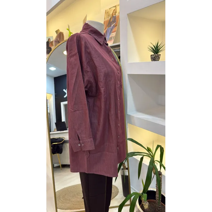 İnvee İnce Denim Gömlek - 7163 BORDO
