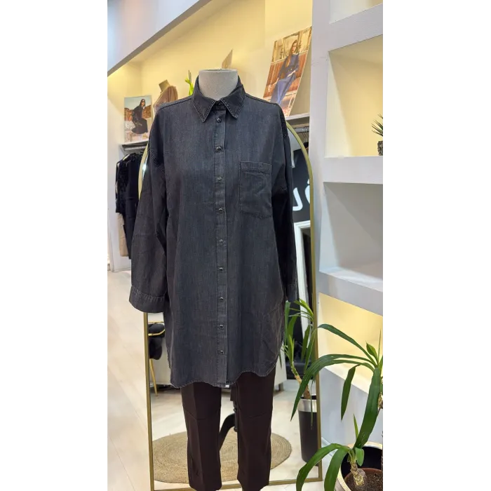 İnvee İnce Denim Gömlek - 7163 siyah