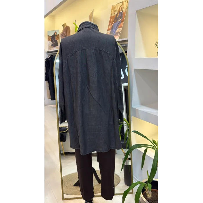 İnvee İnce Denim Gömlek - 7163 siyah