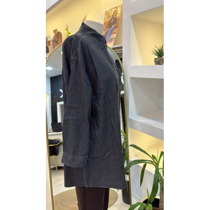 İnvee İnce Denim Gömlek - 7163 siyah