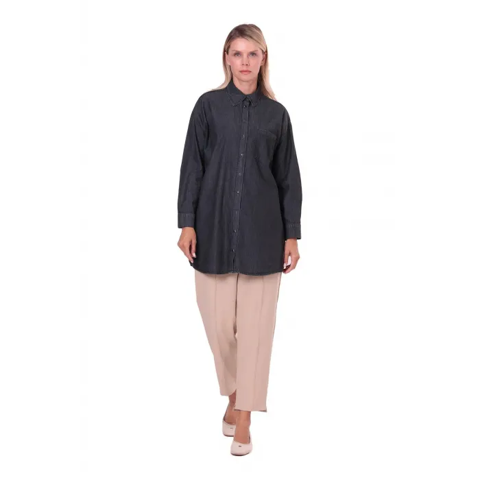 İnvee İnce Denim Gömlek - 7163 siyah