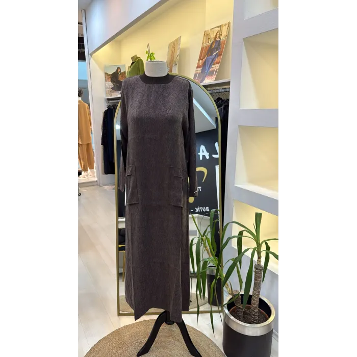 invee cupra ipek elbise 7136 kahve