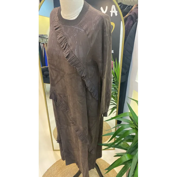 İNVEE MODAL ELBİSE FİRFİR DETAYLİ 7024 HAHVE