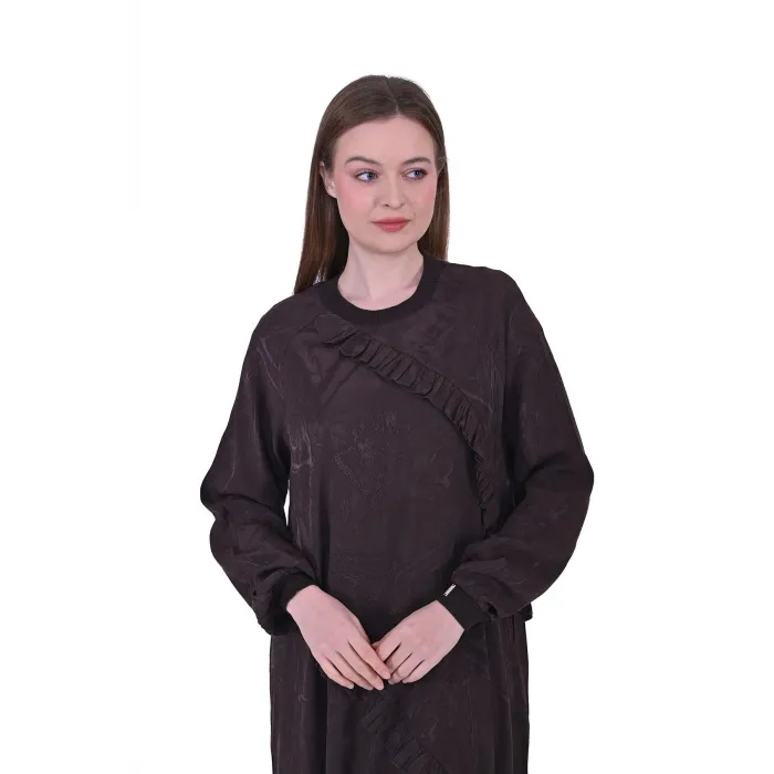 İNVEE MODAL ELBİSE FİRFİR DETAYLİ 7024 HAHVE