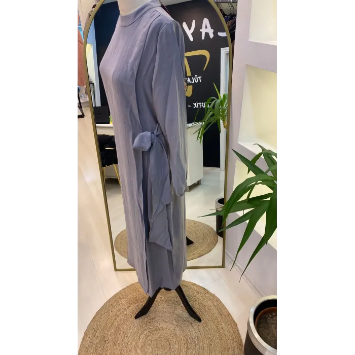 İNVEE MODAL ELBİSE KEMERLİ GRİ 6958