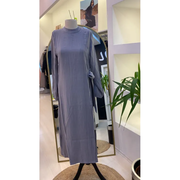 İNVEE MODAL ELBİSE KEMERLİ GRİ 6958