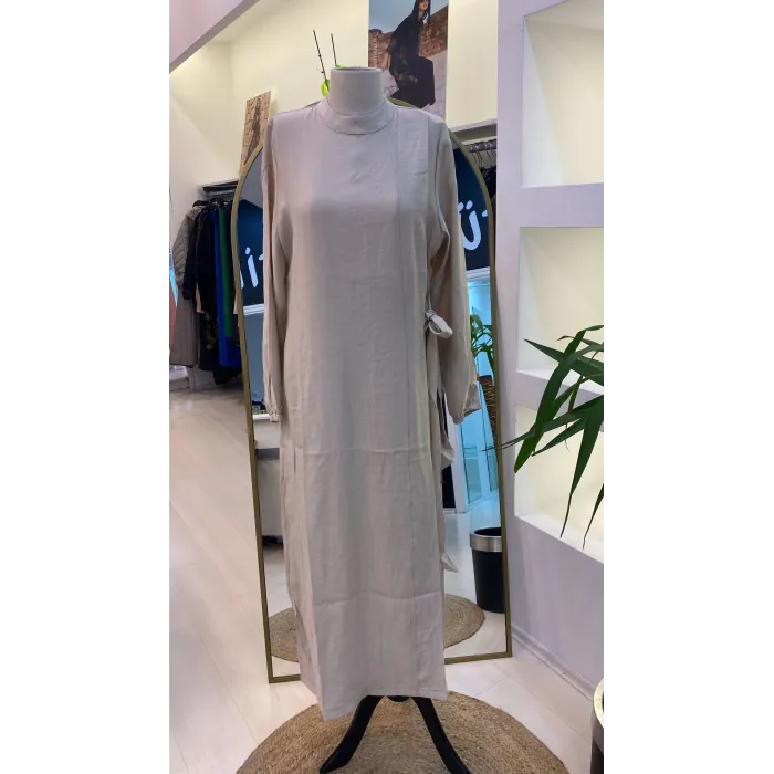 İNVEE MODAL ELBİSE KEMERLİ KREM 6958