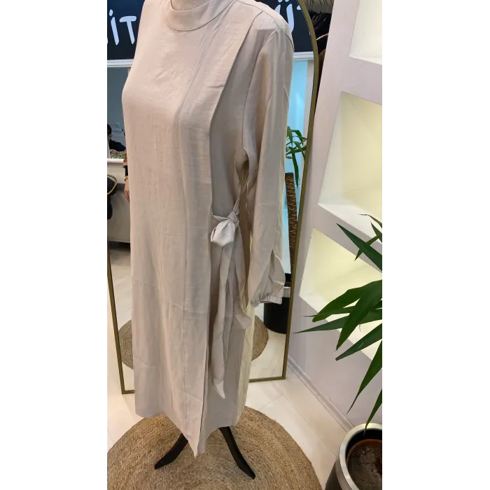İNVEE MODAL ELBİSE KEMERLİ KREM 6958