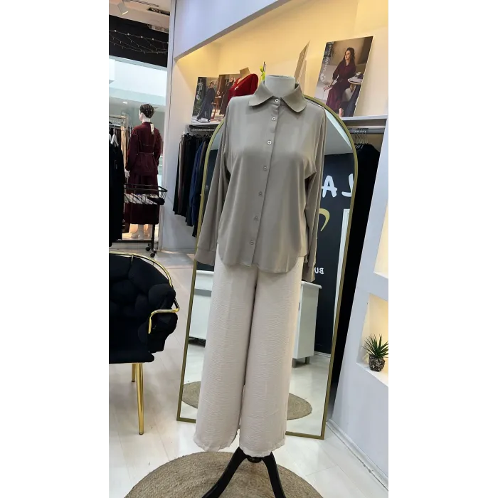 invee Modal Penye Kısa Gömlek 7253 TAŞ